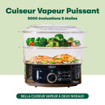 Charger l’image dans la visionneuse de la galerie, Cuiseur vapeur 7 L à 2 niveaux – Paniers empilables, Base amovible, Noir