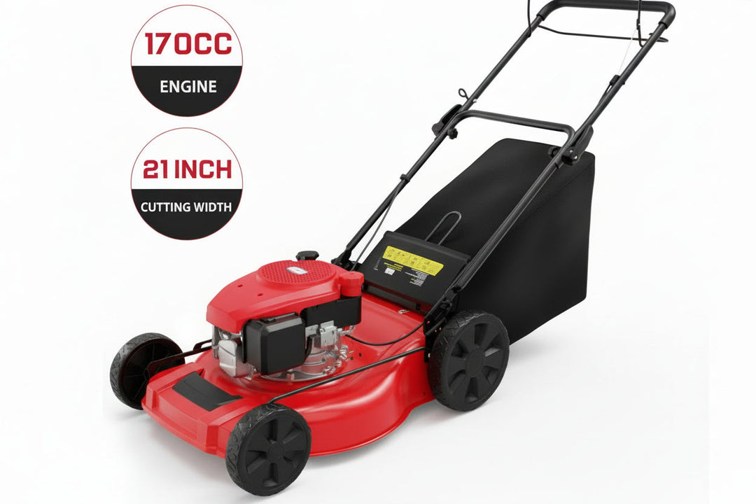 21-Inch 3-in-1 Gas Self-Propelled Lawn Mower, 170CC OHV Engine, Bagging/Mulching/Rear Discharge, 6 Height Adjustments, Steel Deck, Rear-Wheel Drive