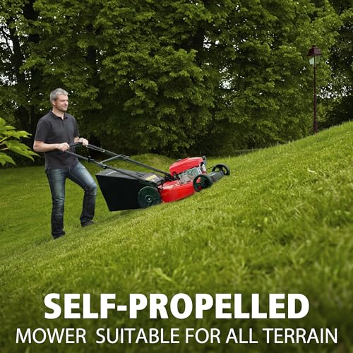 21-Inch 3-in-1 Gas Self-Propelled Lawn Mower, 170CC OHV Engine, Bagging/Mulching/Rear Discharge, 6 Height Adjustments, Steel Deck, Rear-Wheel Drive