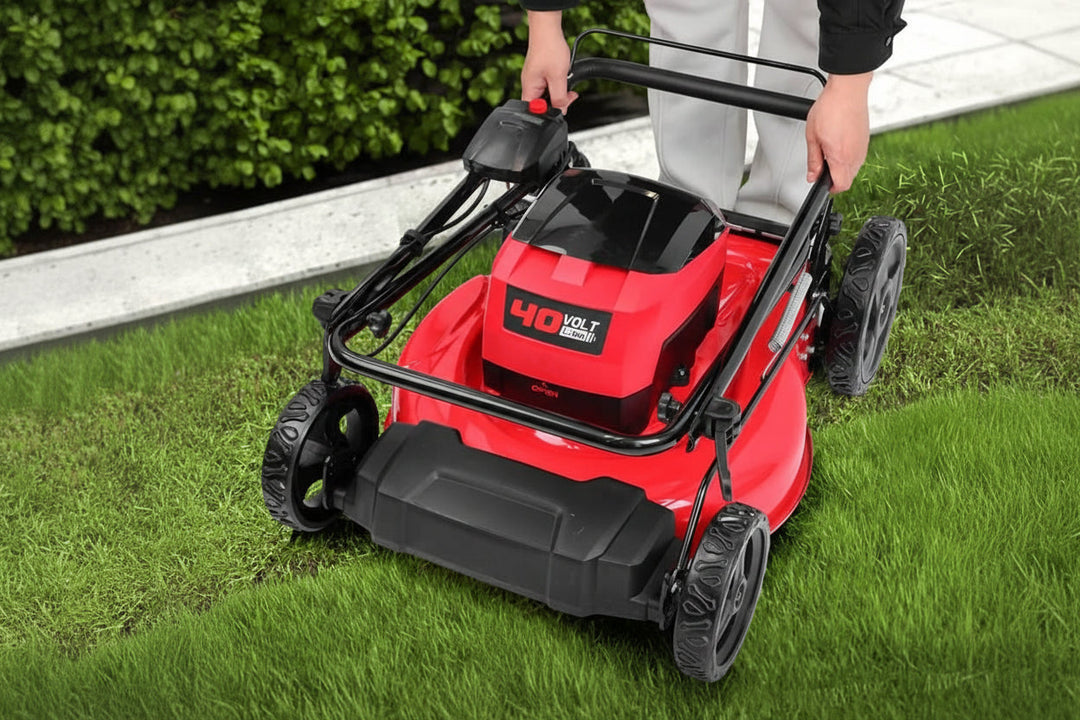 21-Inch 40V Cordless Walk-Behind Lawn Mower, 2-in-1 Mulching & Bagging, 6 Height Adjustments, Foldable, 2 Batteries & Charger Included, Easy Storage, for Garden & Yard