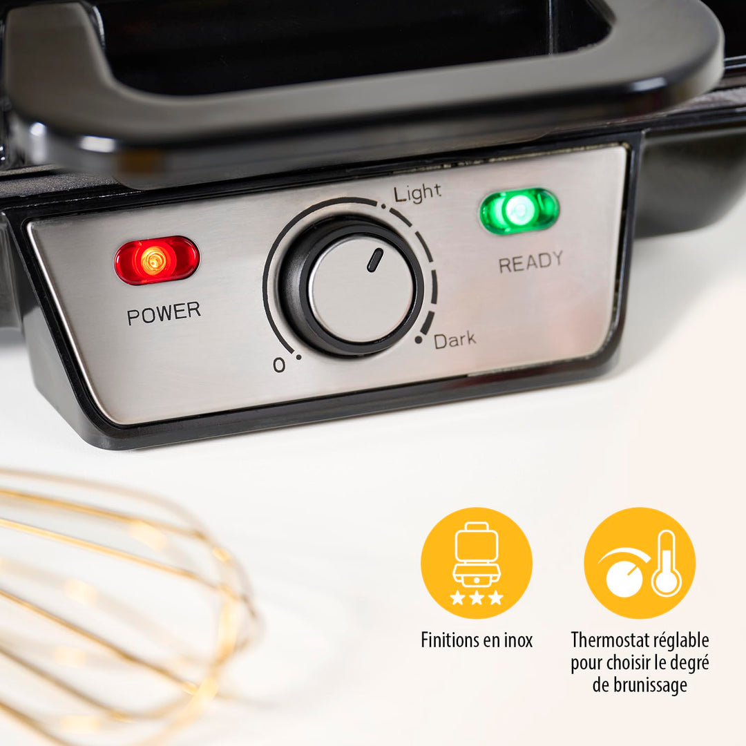 Tristar Gaufrier Noir Acier Inoxydable - 2 Gaufres - 1 000 W - Wf-2195