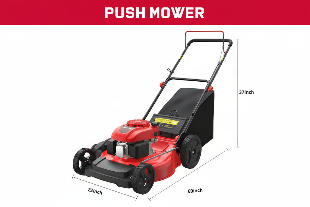 21" Gas Lawn Mower, 144cc OHV Engine, 3-in-1 Push Mower with Bagging, Mulching & Side Discharge