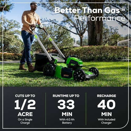 80V 21" Cordless Self-Propelled Lawn Mower, Brushless Motor, LED Lights, 4.0Ah Battery & Rapid Charger Included