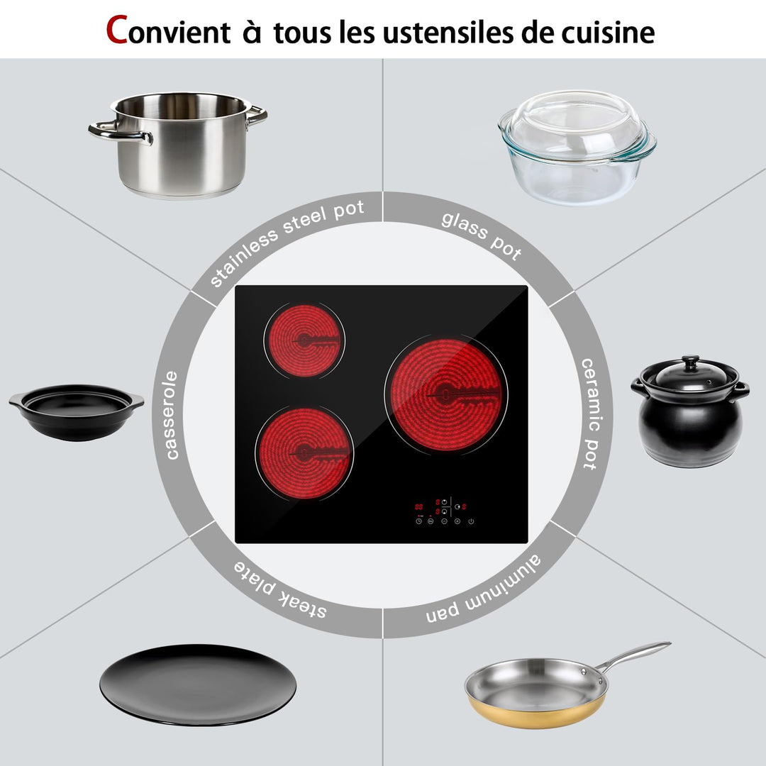 Plaque Vitrocéramique 3 Feux Encastrable Iseasy Table De Cuisson Vi...
