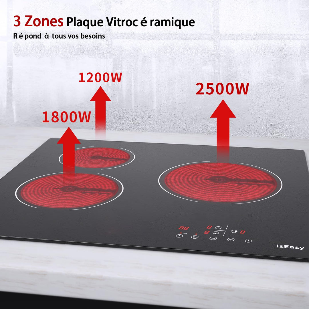 Plaque Vitrocéramique 3 Feux Encastrable Iseasy Table De Cuisson Vi...