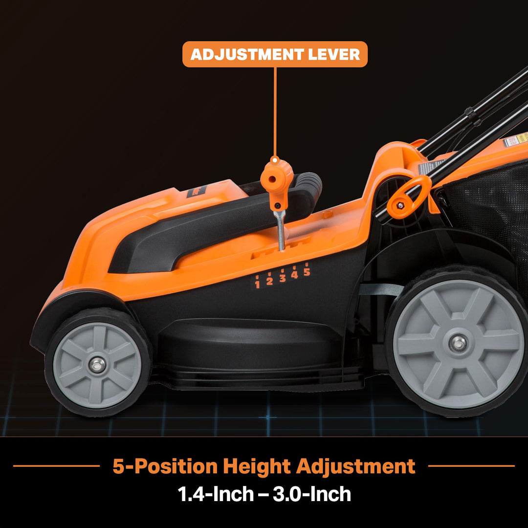 15" Electric Corded Lawn Mower, 11AMP Push Mower, Lightweight & Efficient for Small Lawns
