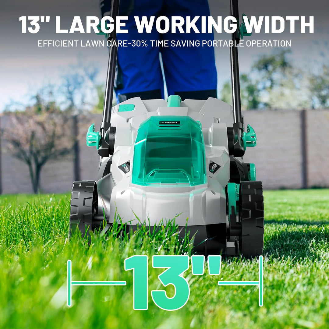20V 13" Cordless Electric Lawn Mower, Brushless Motor, 5 Height Adjustment, Lightweight Push Mower, 4.0Ah Battery & Charger Included