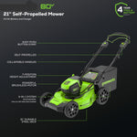 Charger l’image dans la visionneuse de la galerie, 80V 21" Cordless Self-Propelled Lawn Mower + Leaf Blower (580 CFM), Brushless Motor, 4.0Ah Battery &amp; Rapid Charger Included