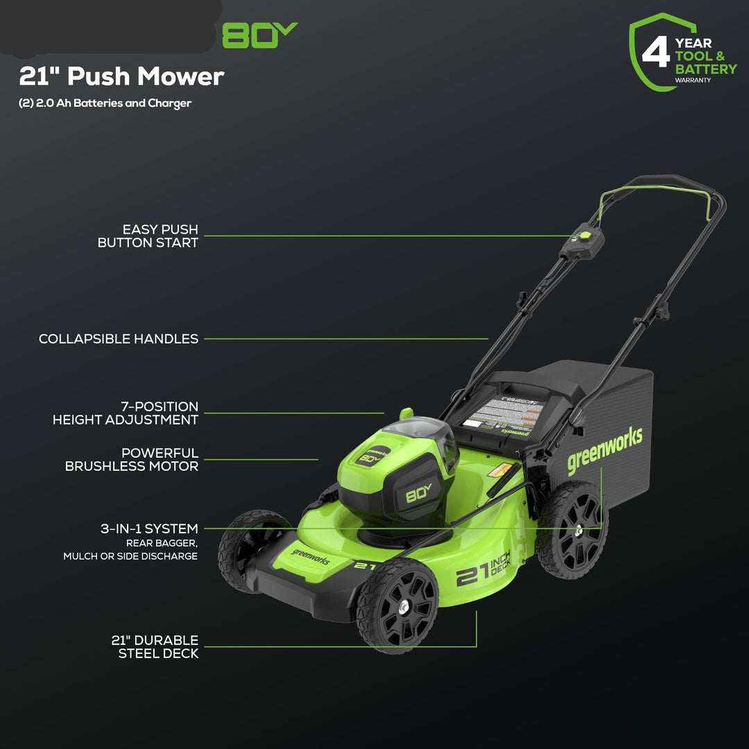 80V 21" Cordless Self-Propelled Lawn Mower + Leaf Blower 580 CFM, Brushless Motor, 4.0Ah Battery & Rapid Charger Included