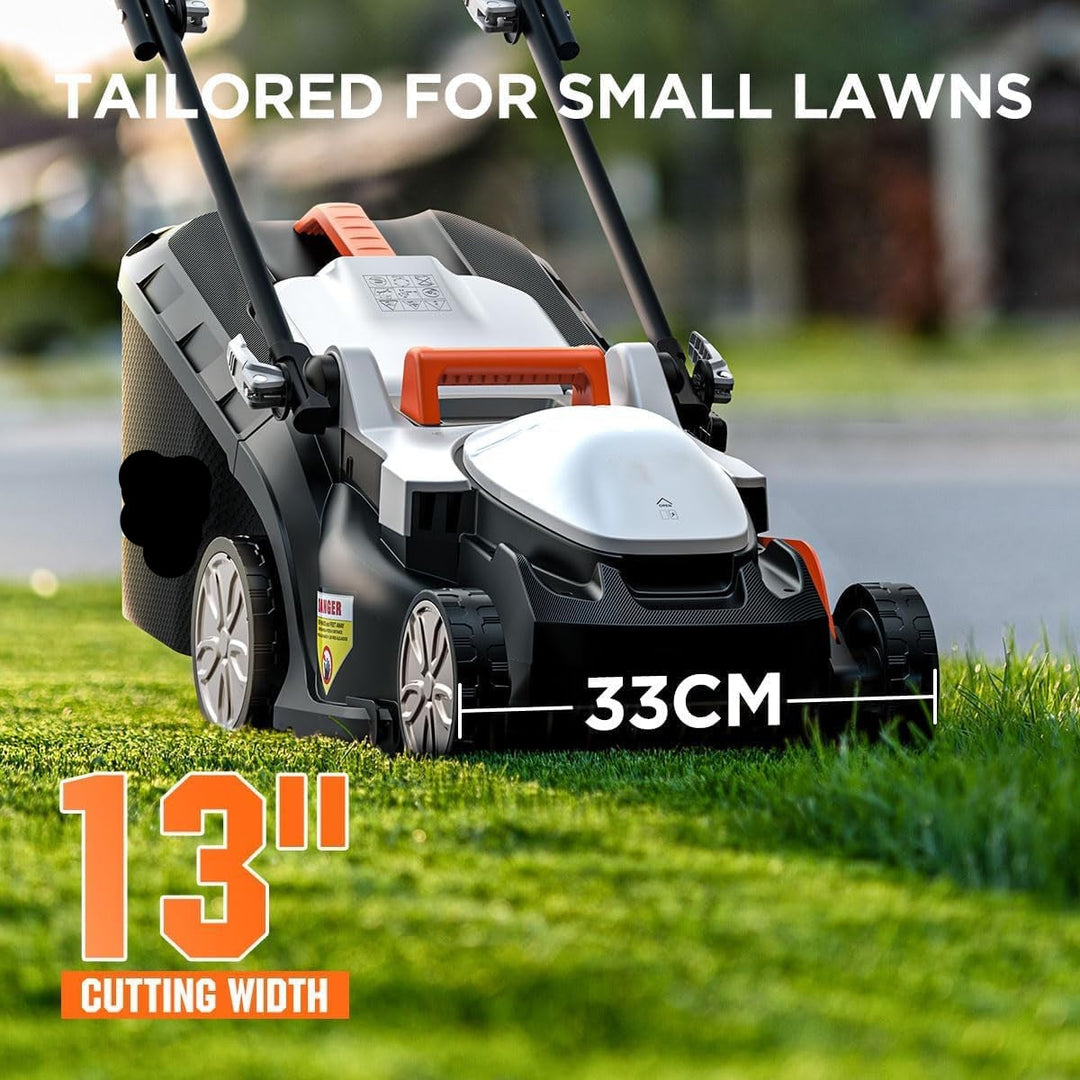 13" Cordless Electric Lawn Mower, 20V Battery Powered, Lightweight Push Mower, 5 Height Adjustments, 4.0Ah Battery Included