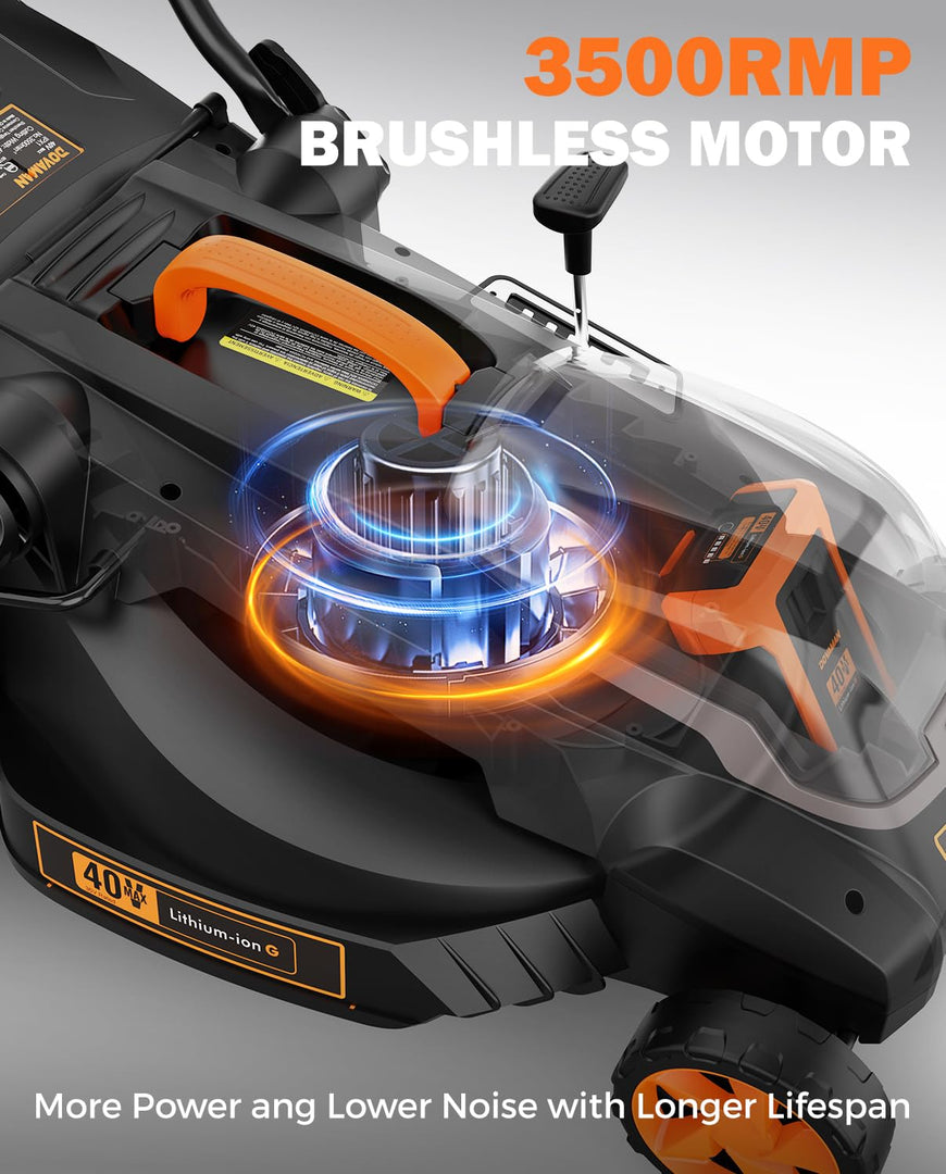 LD40A 19Inch Brushless Lawn Mower, 40V Powerful Cordless Lawn Mower, Effortless Single-Lever Height Adjustment, 3-Step Foldable Handle & Vertical Storage, 2-in-1 Mulching & Bagging