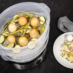 Charger l’image dans la visionneuse de la galerie, Cuiseur vapeur électrique 800 W – 3 paniers indépendants, Minuterie 60 min, Inox