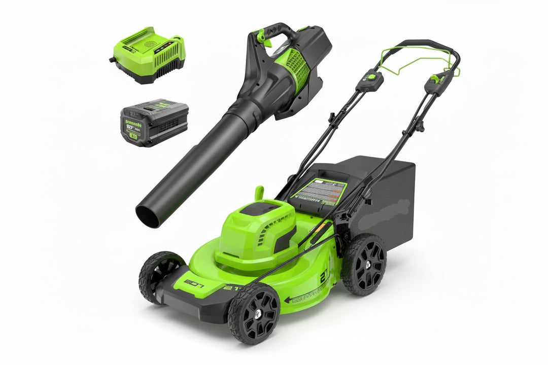 80V 21" Cordless Self-Propelled Lawn Mower + Leaf Blower (580 CFM), Brushless Motor, 4.0Ah Battery & Rapid Charger Included