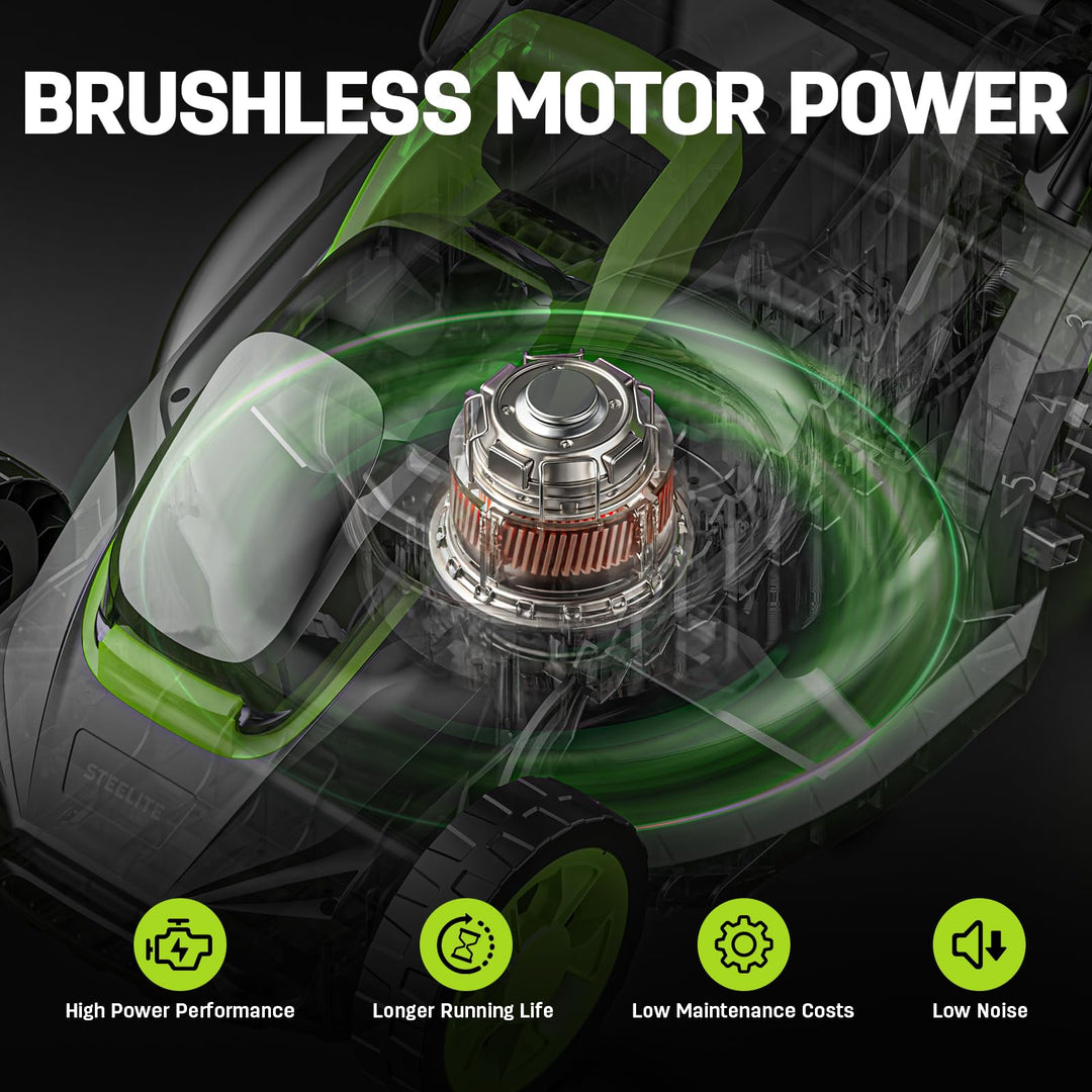 21V 13" Cordless Electric Lawn Mower, Brushless Motor, 5-Level Height Adjustment, Mulching & Bagging, Battery & Charger Included