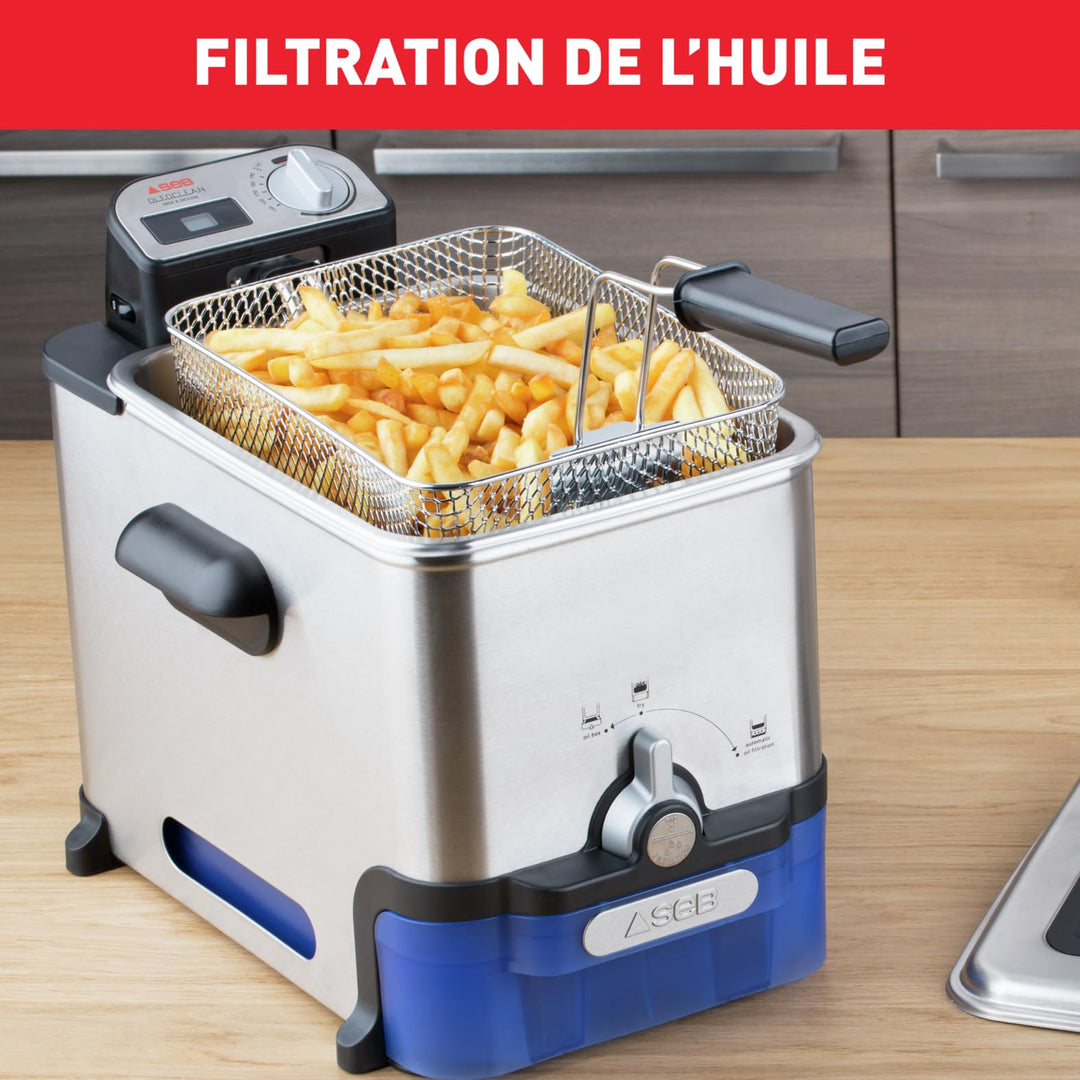 Friteuse semi-professionnelle 3,5 L – 2300 W, Filtration automatique de l’huile, Minuteur digital