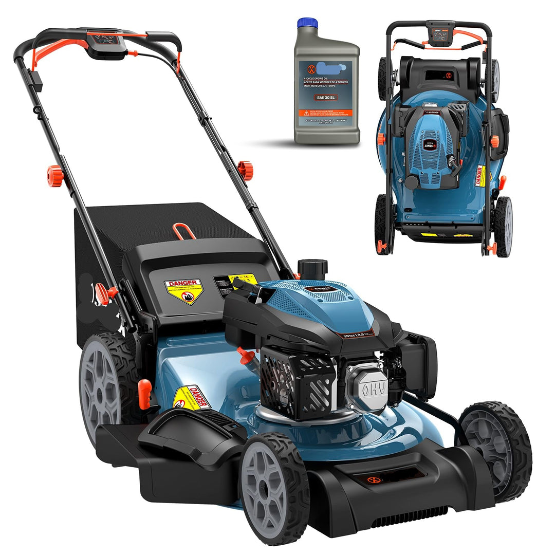 201cc 22" Gas Lawn Mower, Self-Propelled Rear Wheel Drive, 3-in-1 Mulching Bagging Discharge, Variable Speed, 6 Height Adjustment