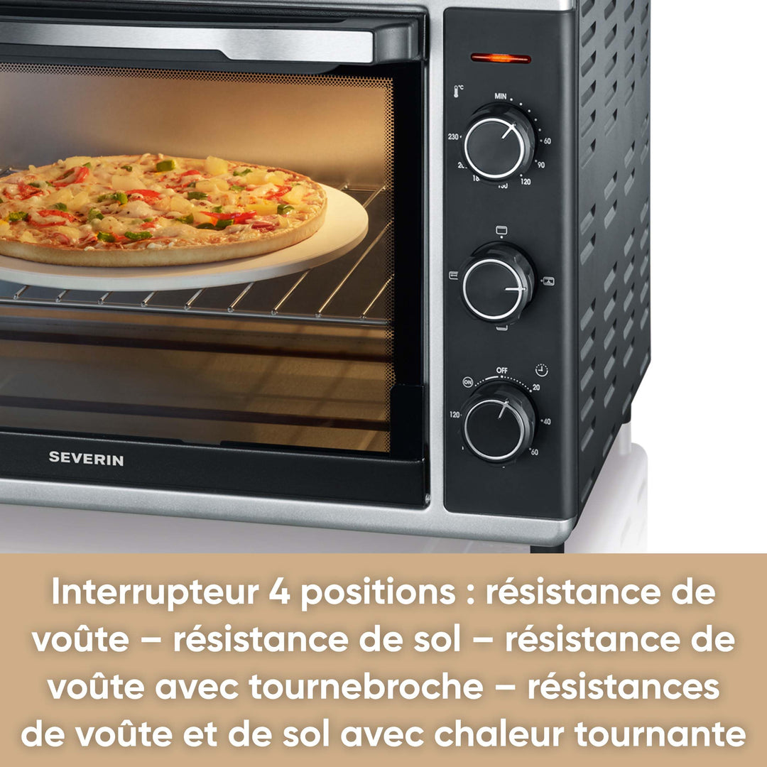 Severin Mini-Four À Chaleur Tournante 42 L Avec Pierre À Pizza Et T...