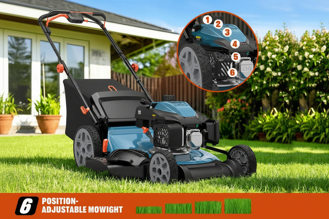 201cc 22" Gas Lawn Mower, Self-Propelled Rear Wheel Drive, 3-in-1 Mulching Bagging Discharge, Variable Speed, 6 Height Adjustment