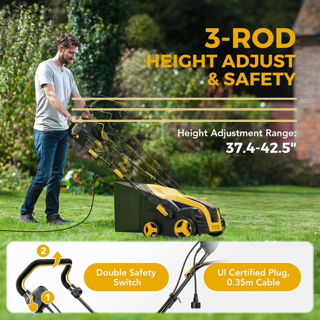 Upgraded 16-Inch 15 Amp Electric Dethatcher & Scarifier, 5-Position Depth Adjustment, 14.5 Gal Collection Bag, Improves Lawn Health, Model EDS16S