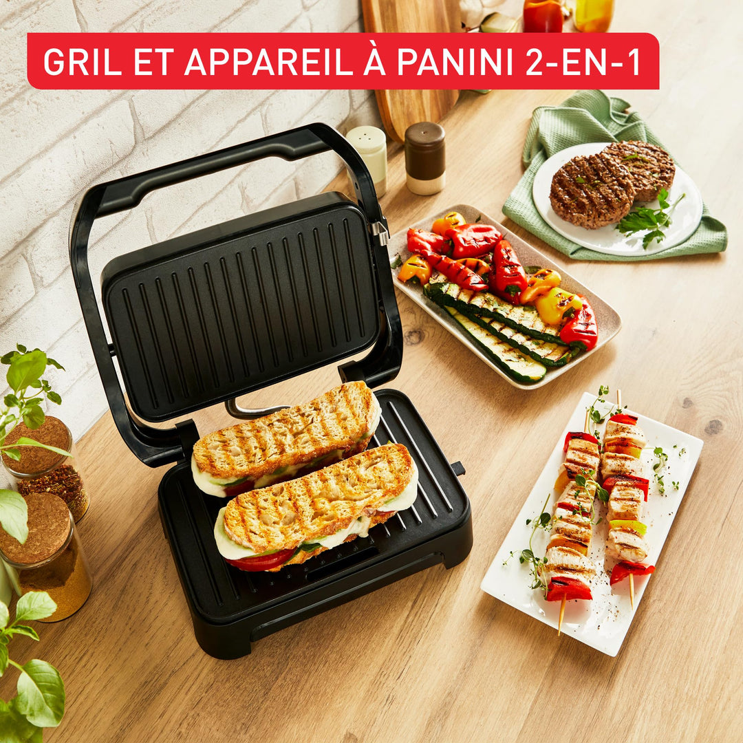 Gril & machine à panini compacte – Plaques antiadhésives, Nettoyage facile
