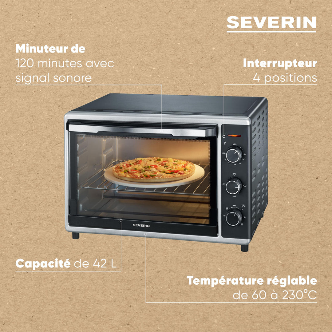 Severin Mini-Four À Chaleur Tournante 42 L Avec Pierre À Pizza Et T...