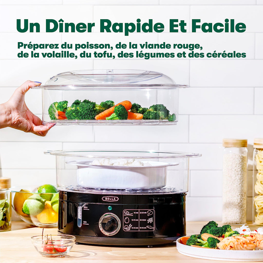 Cuiseur vapeur 7 L à 2 niveaux – Paniers empilables, Base amovible, Noir