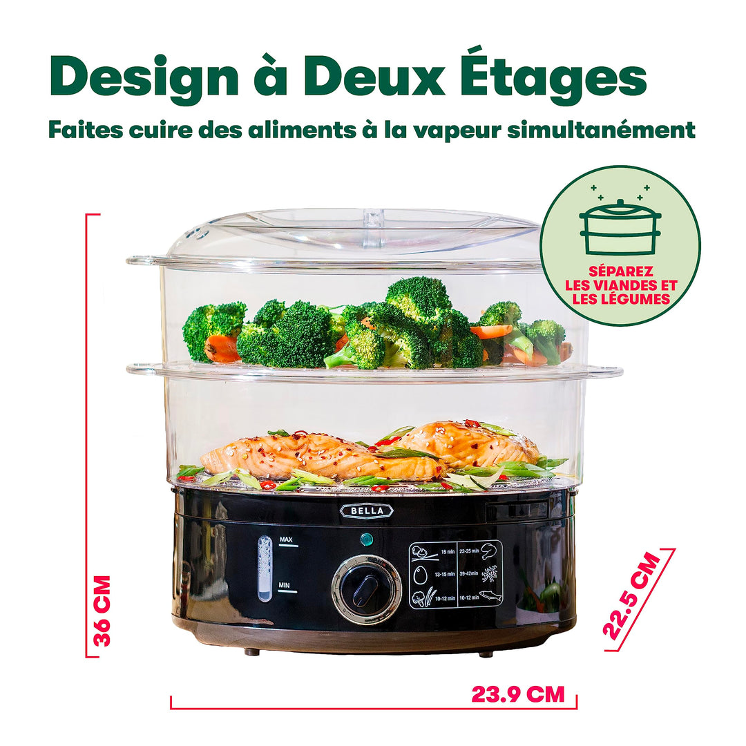 Cuiseur vapeur 7 L à 2 niveaux – Paniers empilables, Base amovible, Noir