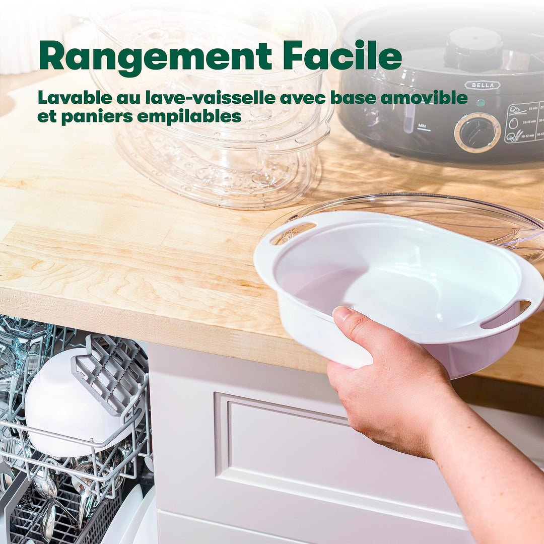 Cuiseur vapeur 7 L à 2 niveaux – Paniers empilables, Base amovible, Noir